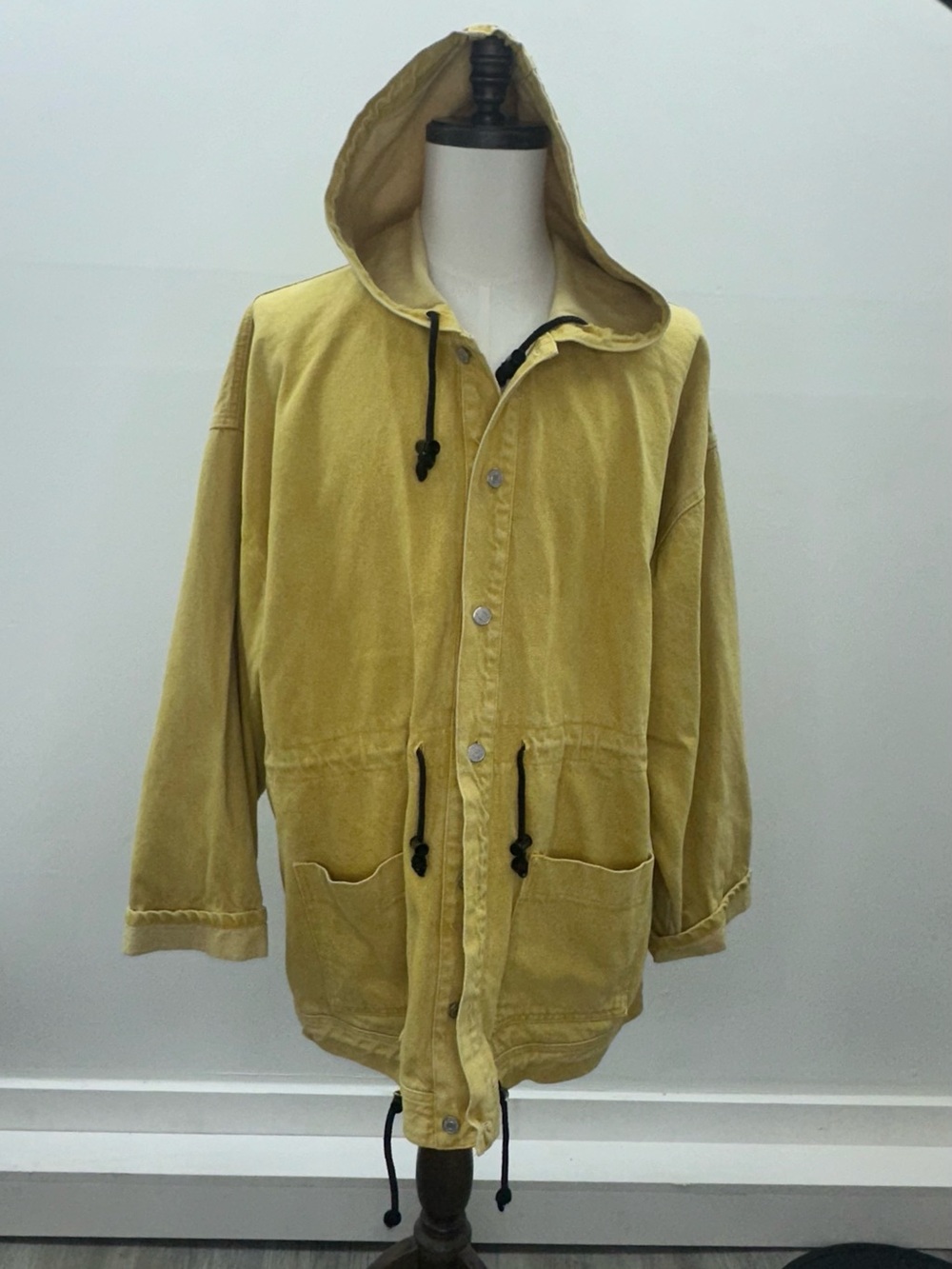 Vintage 90s CORNICHE Yellow Utility Jacket Hooded Parka Oversized Men's L